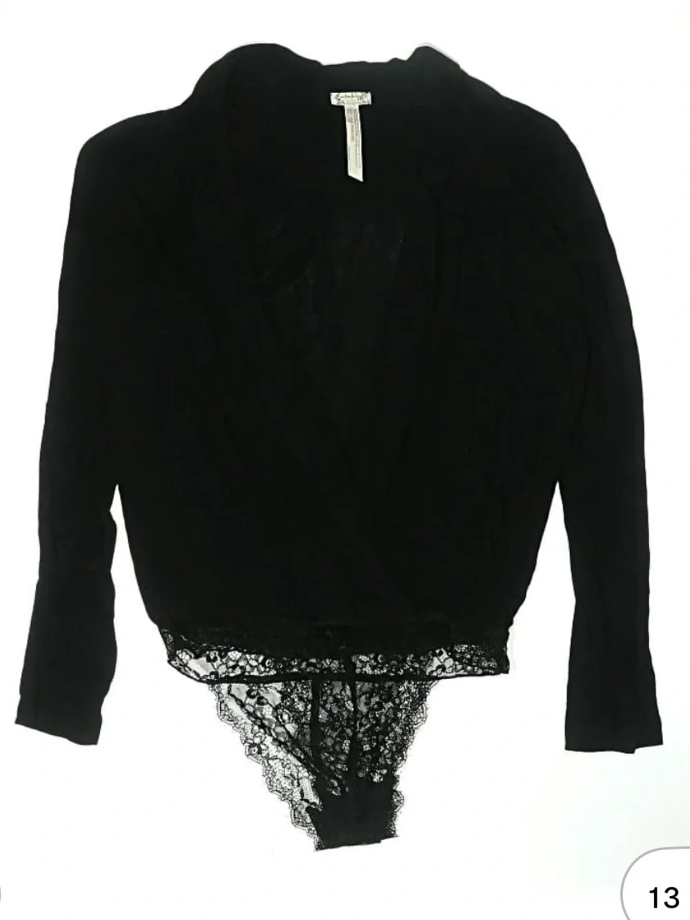 Free People womans Black Lace-Trim Wrap Bodysuit size XS